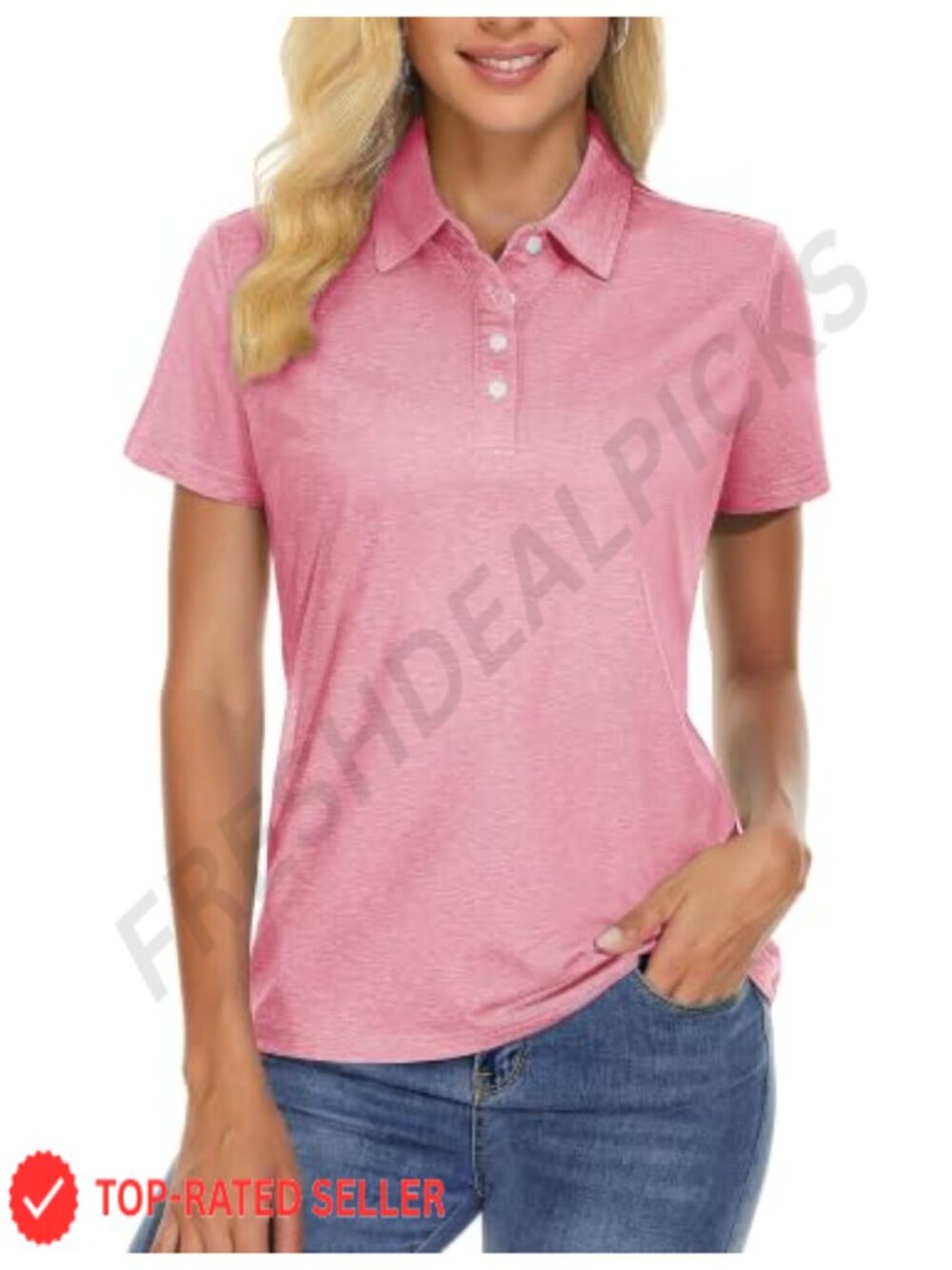 Women's Short Sleeve Polo Shirt 4-Button Collared Golf Top Moisture Wicking